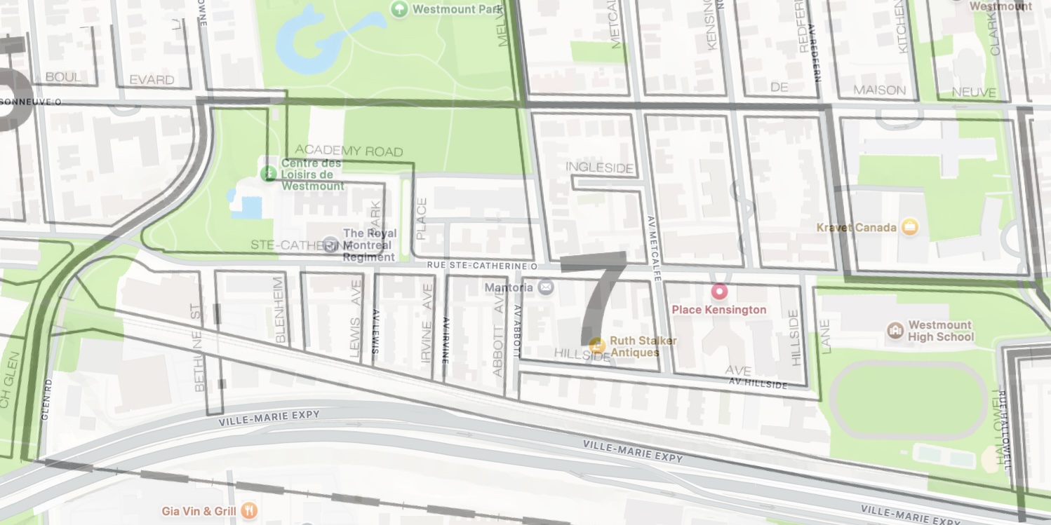 Map of Westmount District 7 showing the boundaries and streets